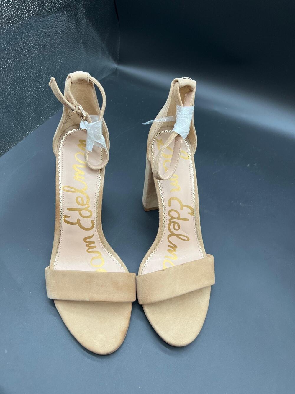 Sam Edelman Beige Suede Block Heel Ankle‎ Strap Open Toe Women's Heels Size 10M